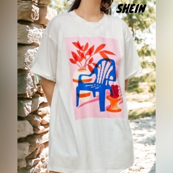 SHEIN X PLANT GRAPHIC PRINT LONG LINE TEE SHIRT MEDIUM - Picture 1 of 10